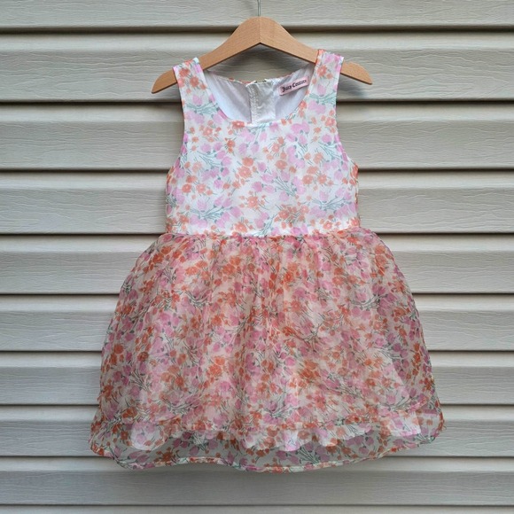 Juicy Couture Other - Juicy Couture‎ Girls 6/7 Peach Pink Floral Dress Tulle Overlay Whimsical Party